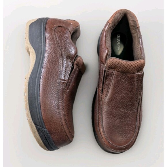 Florscheim Steel Toe Shoes Mens M 7-W8.5 Brown Leather Slip On Safety Workwear - Picture 1 of 12